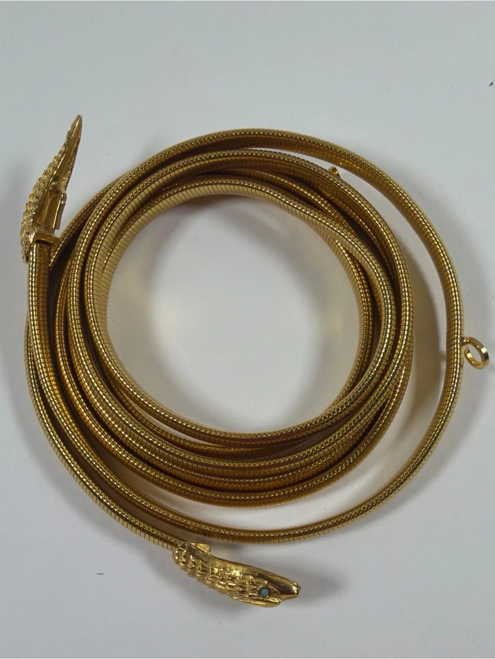 Vintage 60’s/70’s structural gold Snake Coil Belt Necklace Women Jewelry 60”Rare